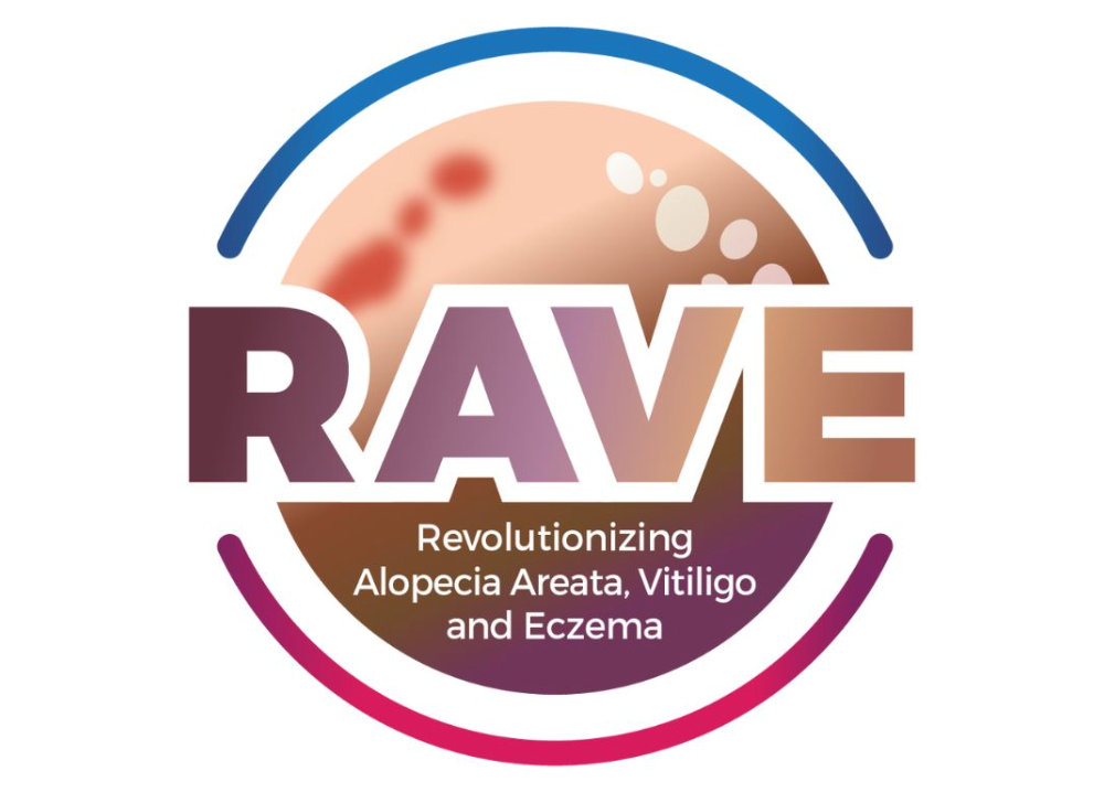 Circular logo for RAVE (Revolutionizing Alopecia Areata, Vitiligo and Eczema)