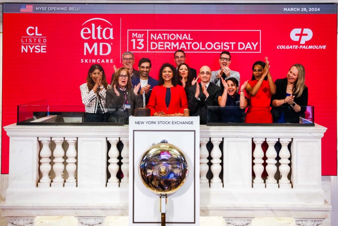 EltaMD representatives and dermatologists ring the bell at the New York Stock Exchange. Image credit: EltaMD